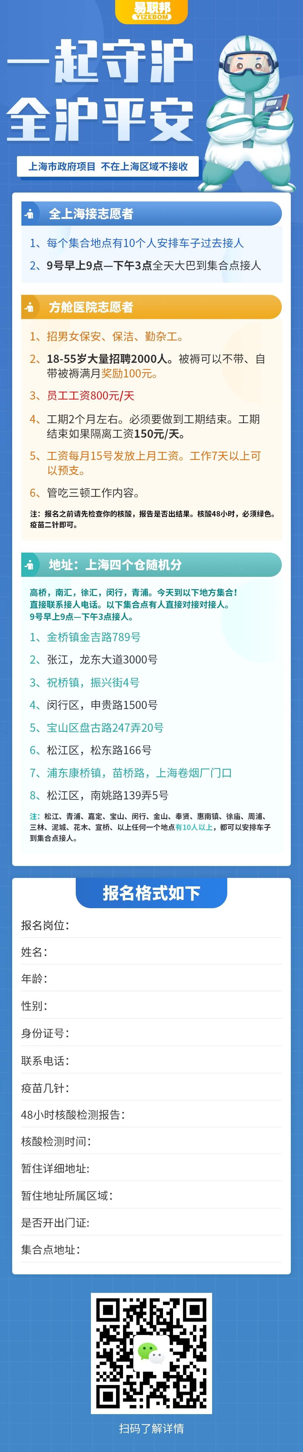 同心抗疫！方舱医院志愿者招募！（男女保安、保洁、勤杂工......）