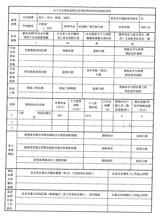 2022年上海居住证积分办理材料汇总