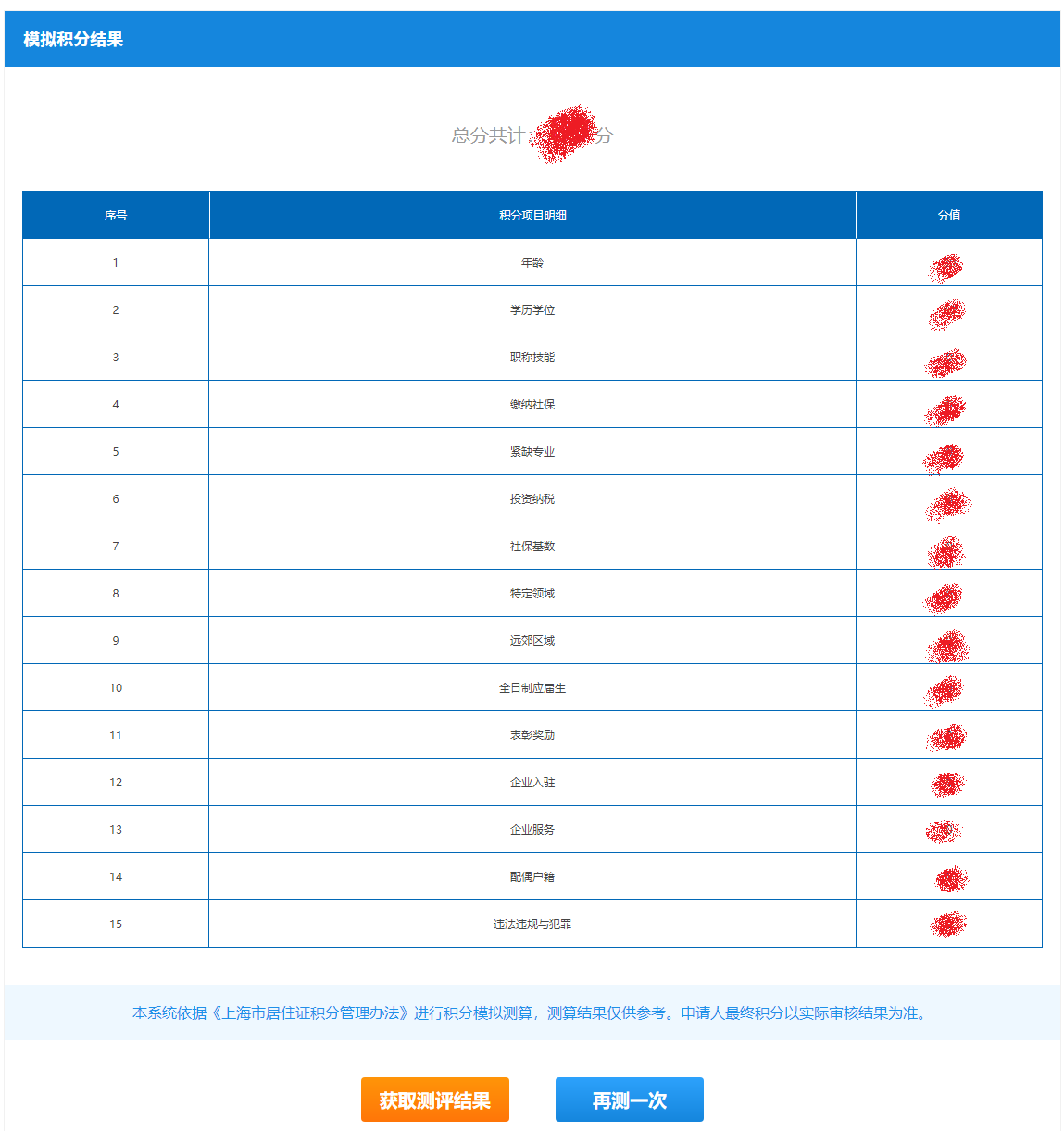 2023年上海市居住证积分模拟计算器！